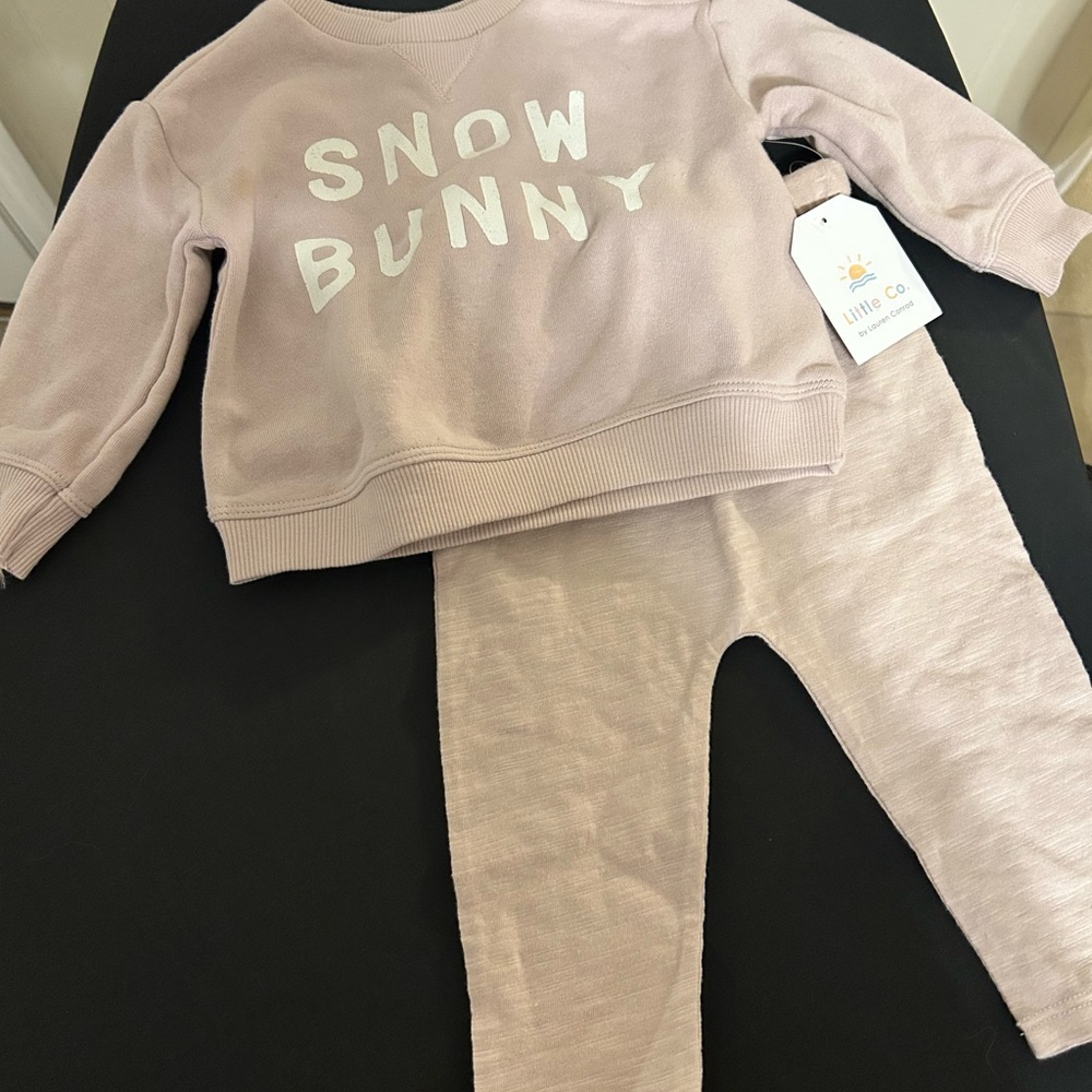NWT LC Little Co Two Pc Snow Bunny Cozy Crew & Pant Set Size 6 Months